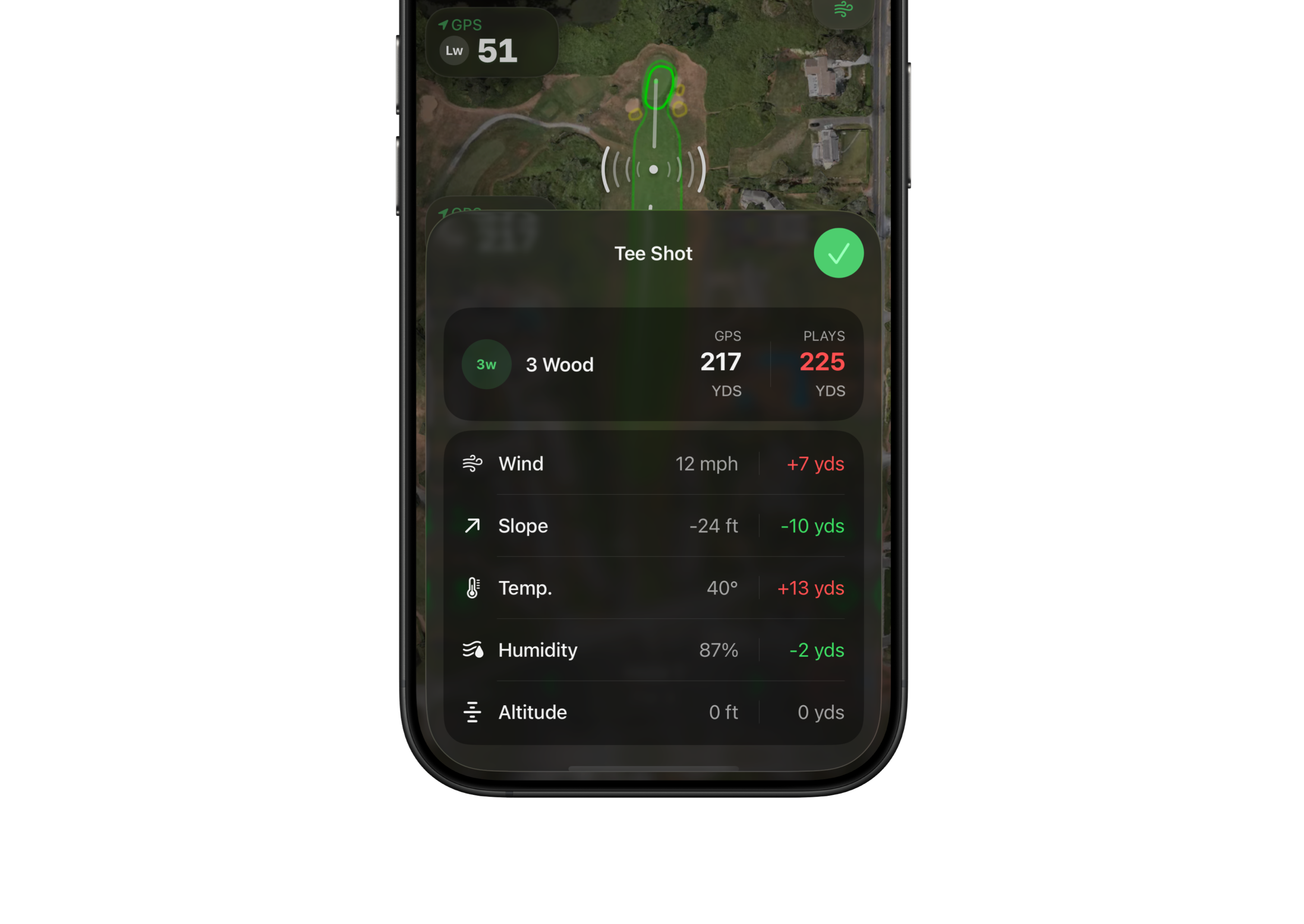 Next Shot plays-like yardage breakdown with shot planning details
